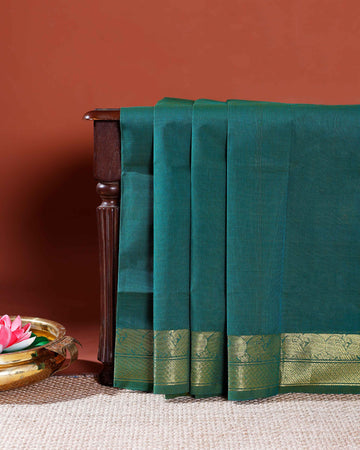 Handloom Venkatagiri Cotton Saree with Traditional Zari Border and Intricate Weave - Green