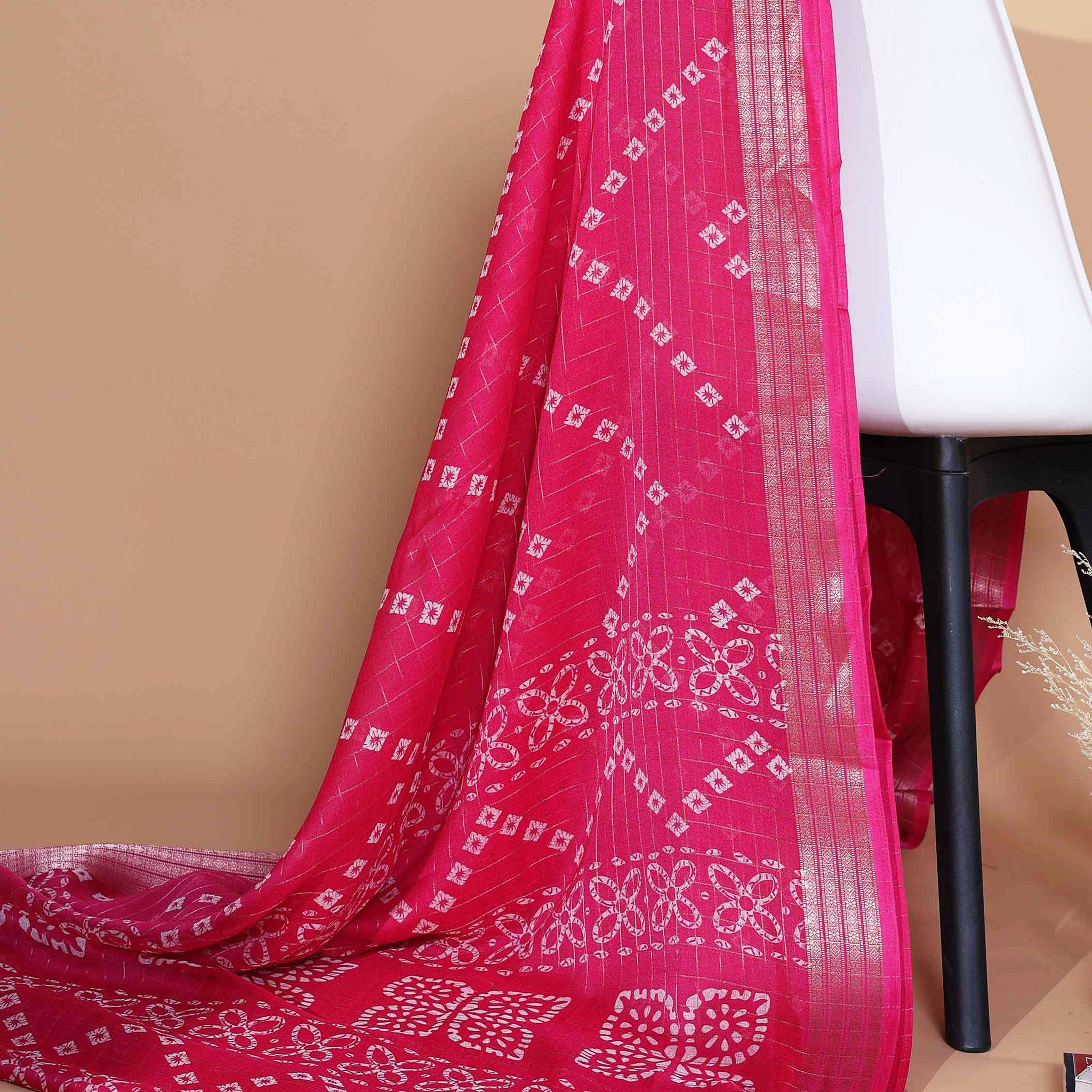 Elegant Dola Silk Saree with Bandhani Print Saree - Dark Pink