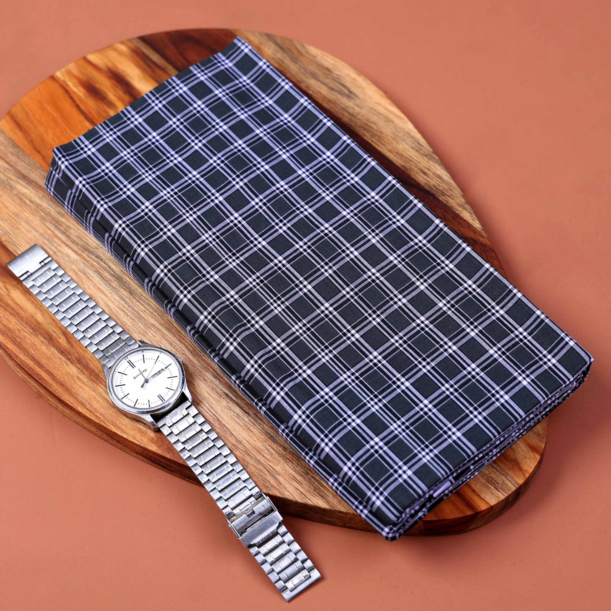 Nandu Brand Men's Premium Cotton Checked 2.20 Meter Stitched Lungi -Dark Grey