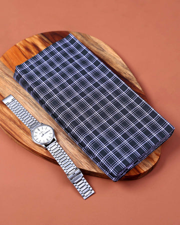 Nandu Brand Men's Premium Cotton Checked 2.20 Meter Stitched Lungi -Dark Grey