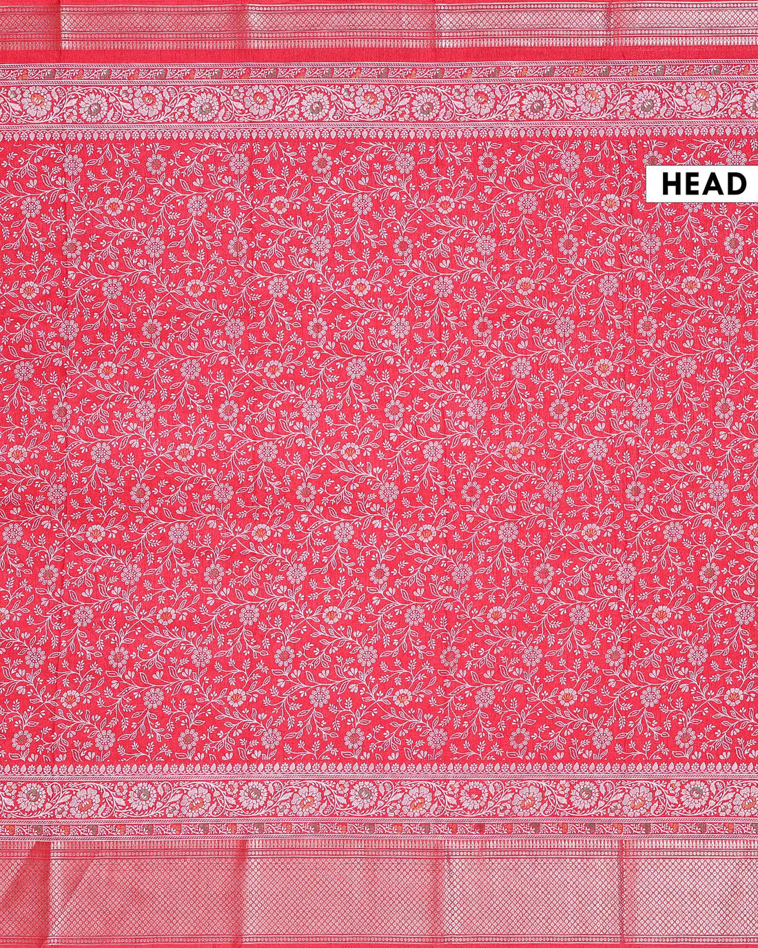 Traditional Dola Silk Saree with All-Over Floral Vine Motifs and Rich Traditional Zari Woven Border - Red