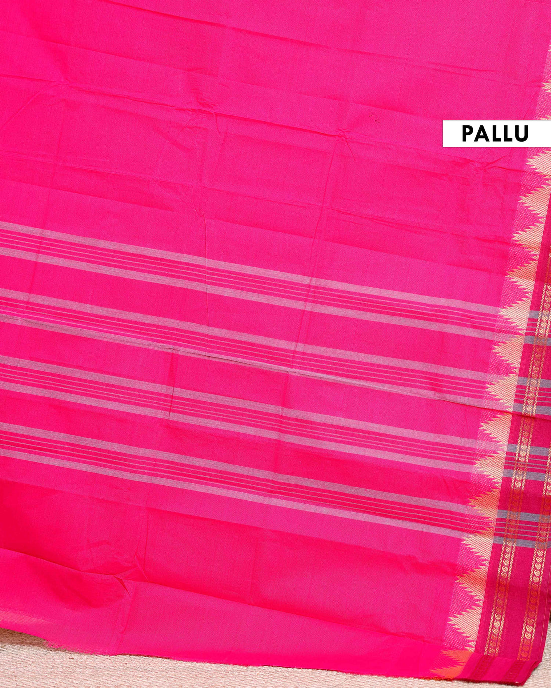 Traditional Chettinad Cotton Saree with Temple Border - Magenta