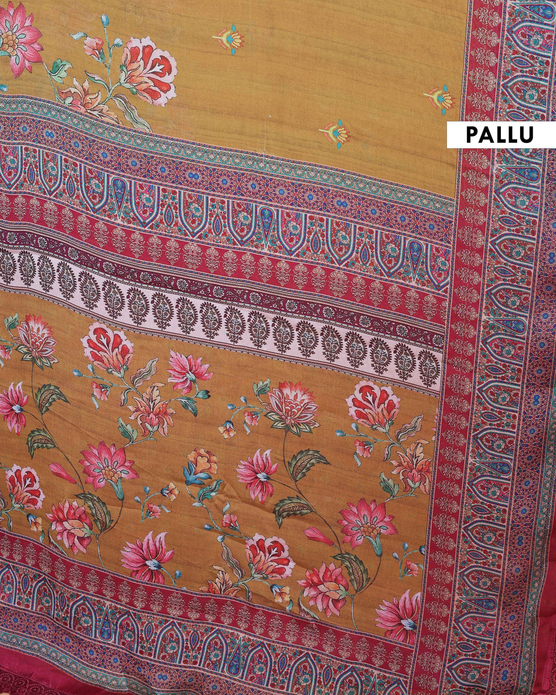 Elegant Mustard Yellow Georgette Saree with Multicolour Floral Print