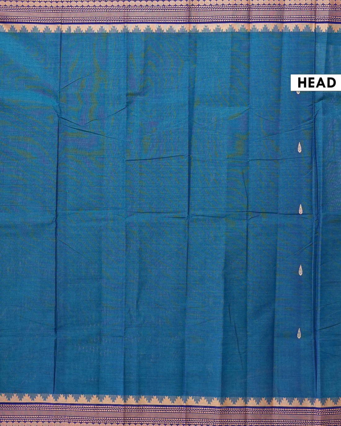 Elegant Handloom Chettinad Cotton Saree with Plain Body and Thread Woven Border - Blue