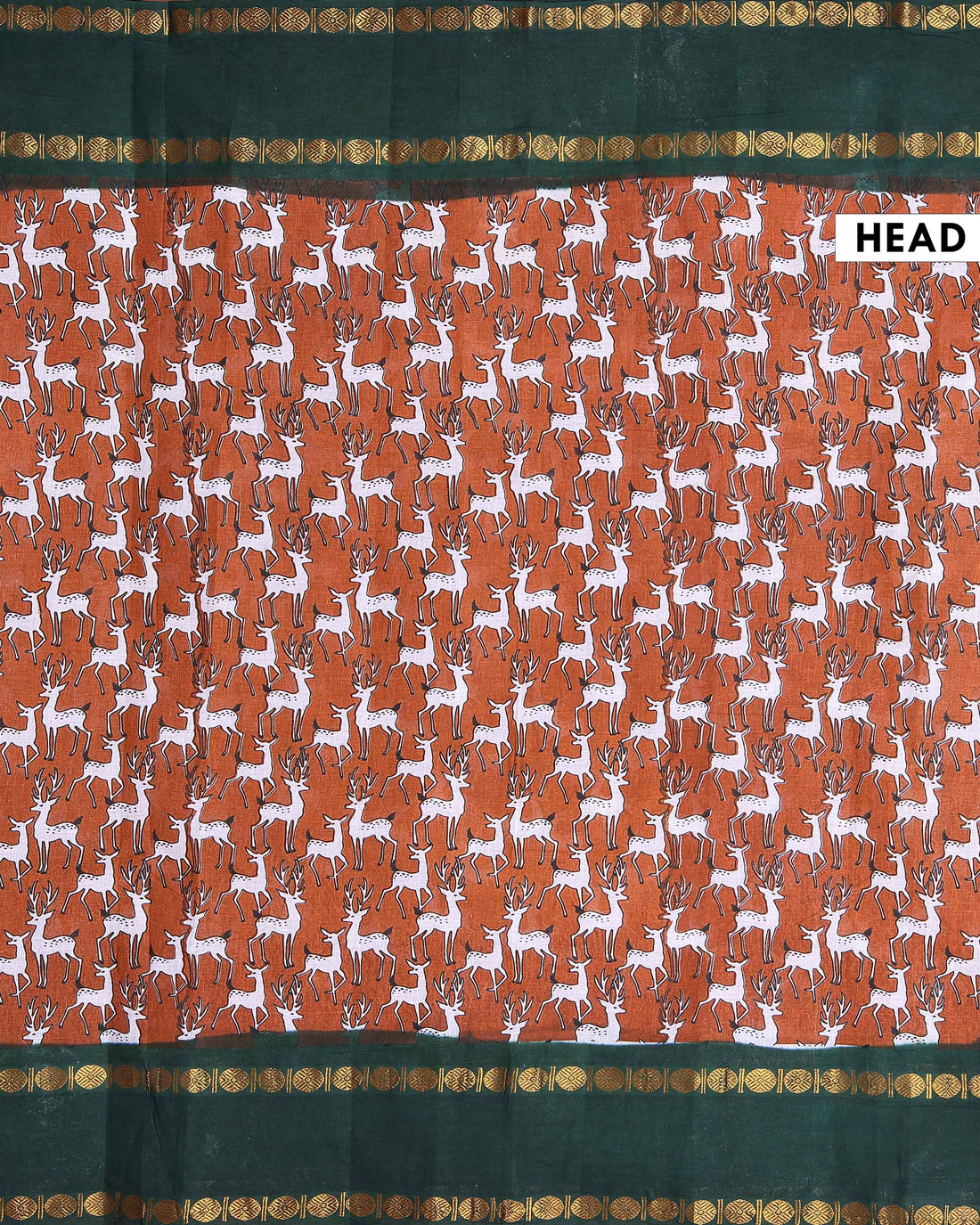 Traditional Sungudi Cotton Saree with Traditional Deer Motifs and Temple Border - Dark Orange