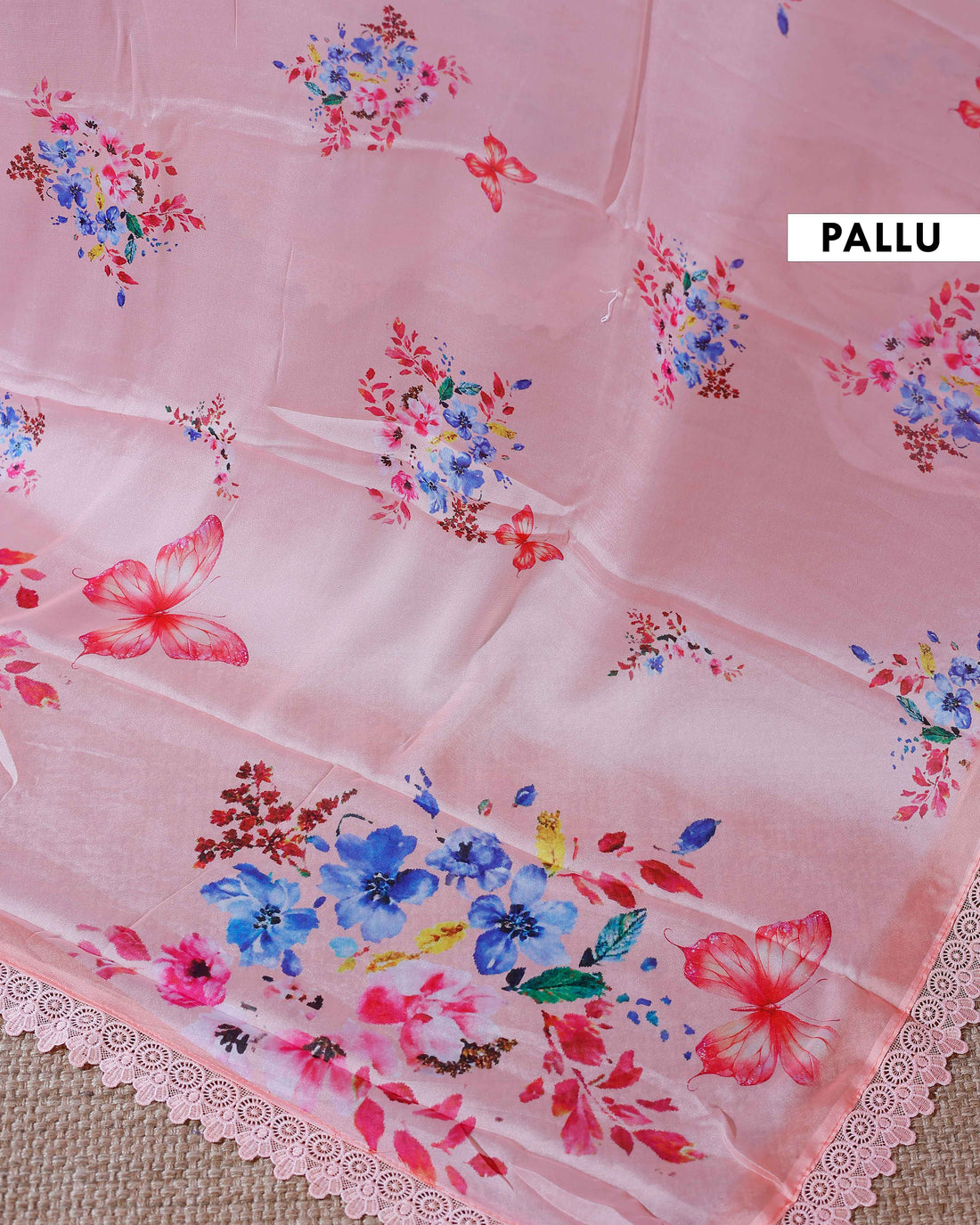 Elegant Georgette Saree with Delicate Floral Prints and Graceful Lace Border Detailing - Pink