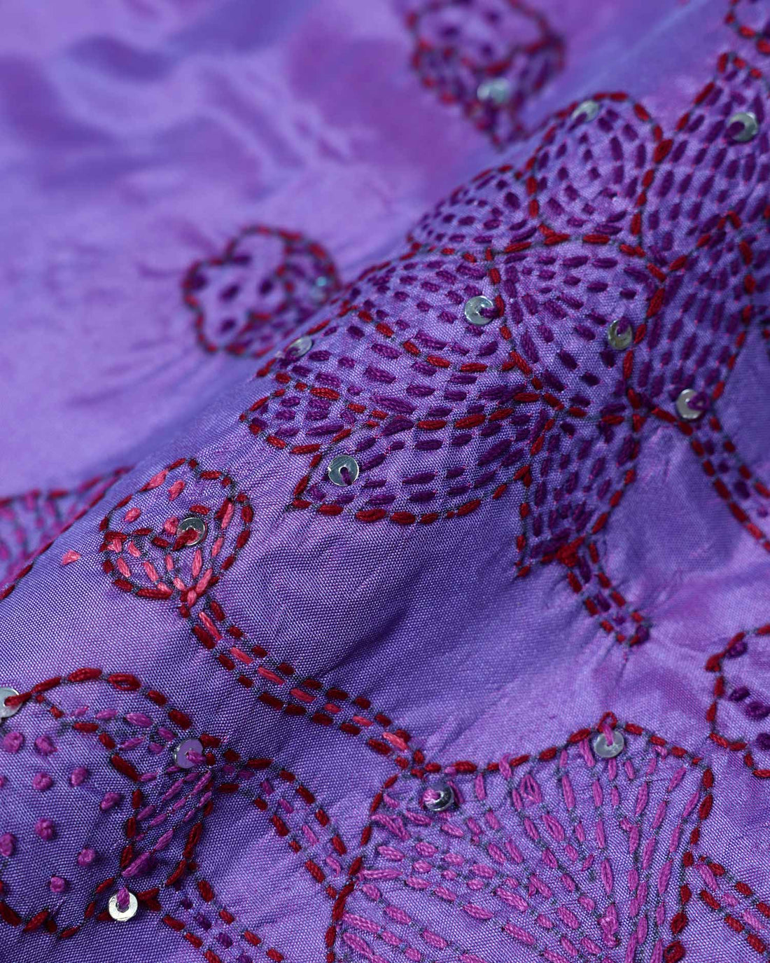 Traditional Hand Embroidered Floral Design Women’s Blouse Material with Artisan Stitch Work Border - Purple