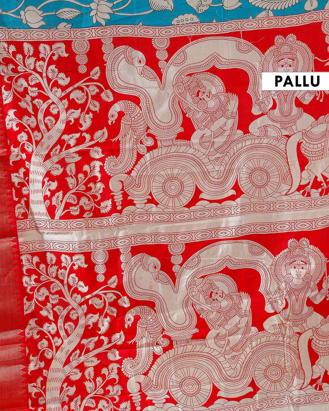 Traditional Mangalagiri Kalamkari Semi Silk Saree with Intricate Floral and Avian Motifs - Pink