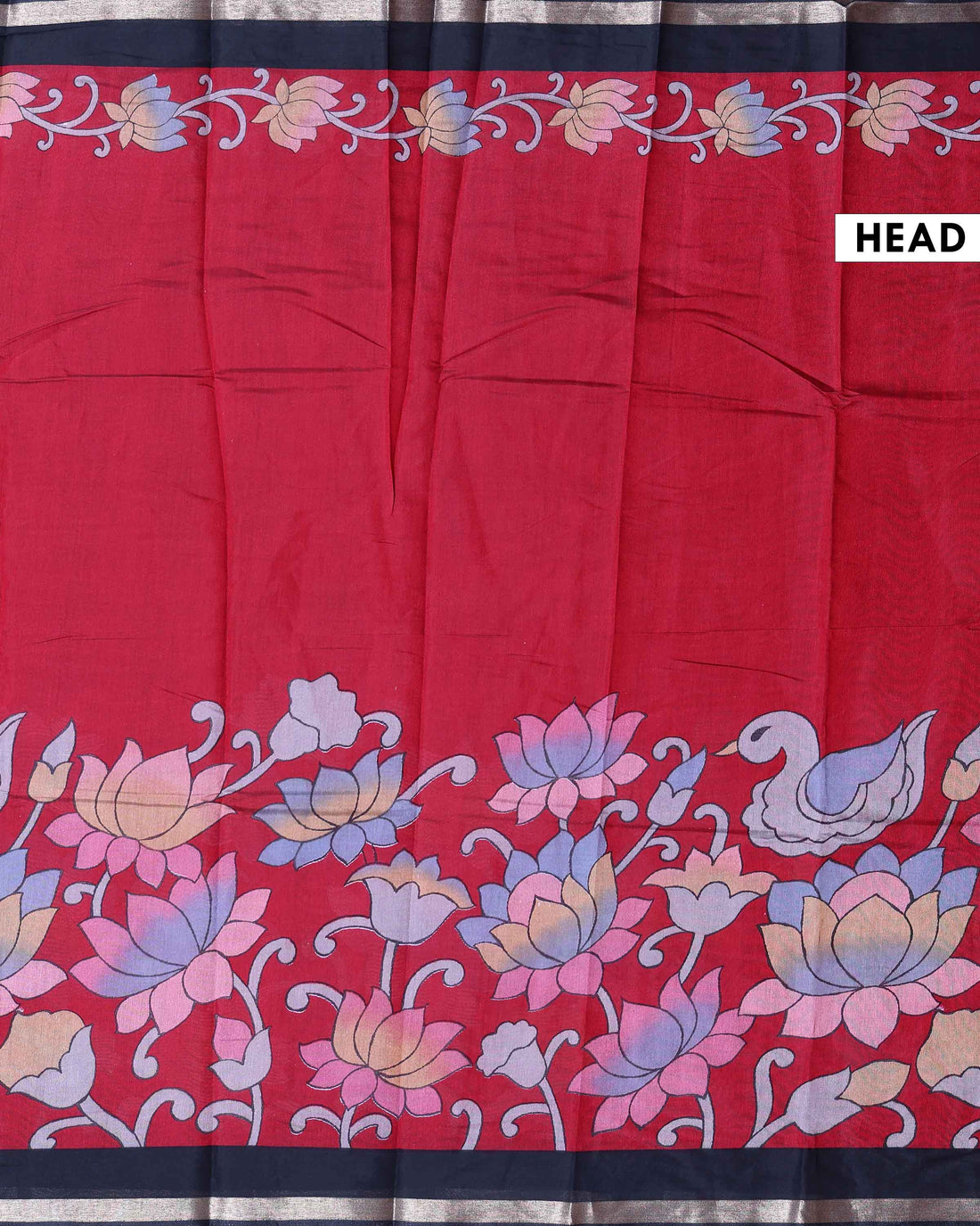 Elegant Semi Chanderi Saree with  Floral Motifs and A Plain Gold Woven Border - Red
