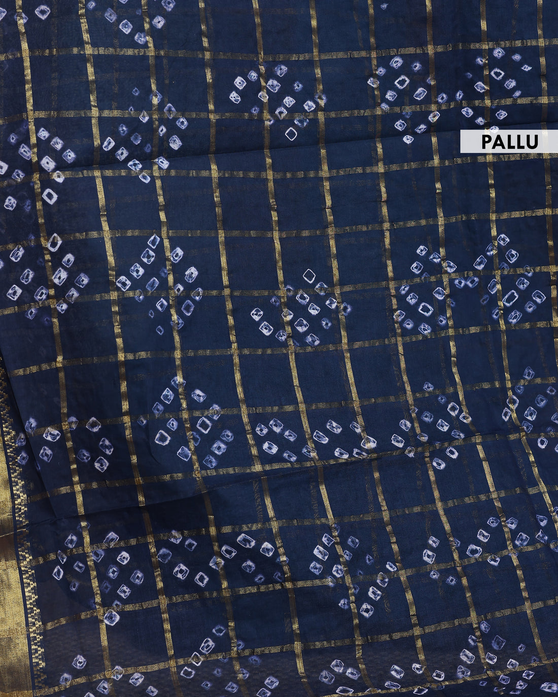 Elegant Zari Woven Bandhani Saree with Checkered Pattern - Navy Blue