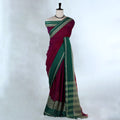 Maroon Mangalagiri Cotton Saree With Green Zari Border And Woven Pallu - Full View
