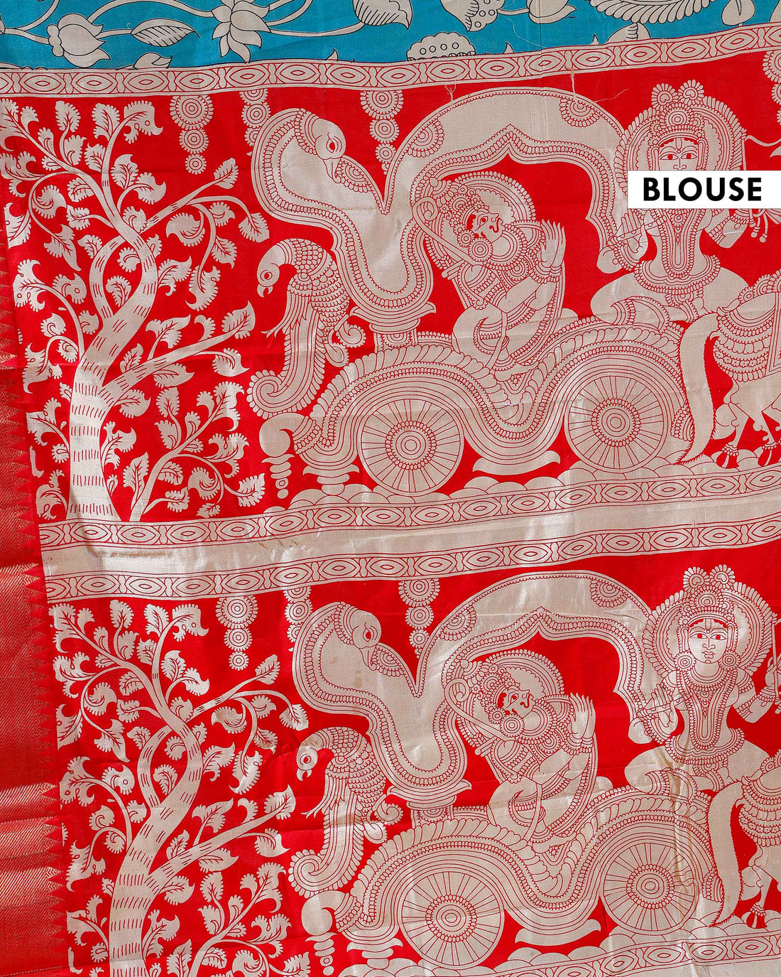 Traditional Mangalagiri Kalamkari Cotton Saree with Intricate Floral and Avian Motifs - Pink