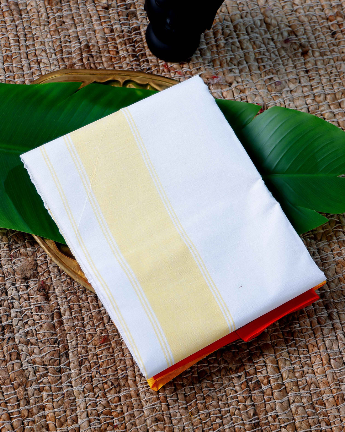 Men’s Cotton Dhoti with Multi Colour Border - White
