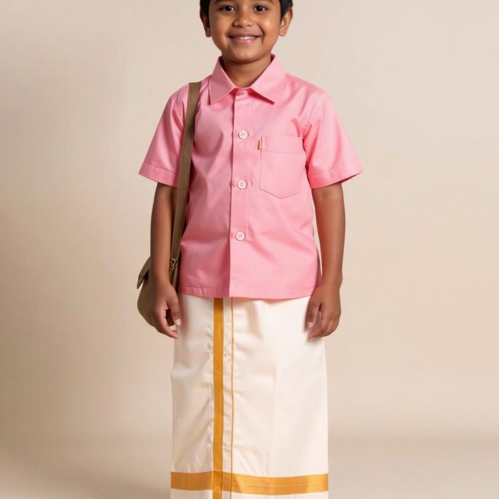 Traditional Kids Shirt and Dhoti Set - Pink