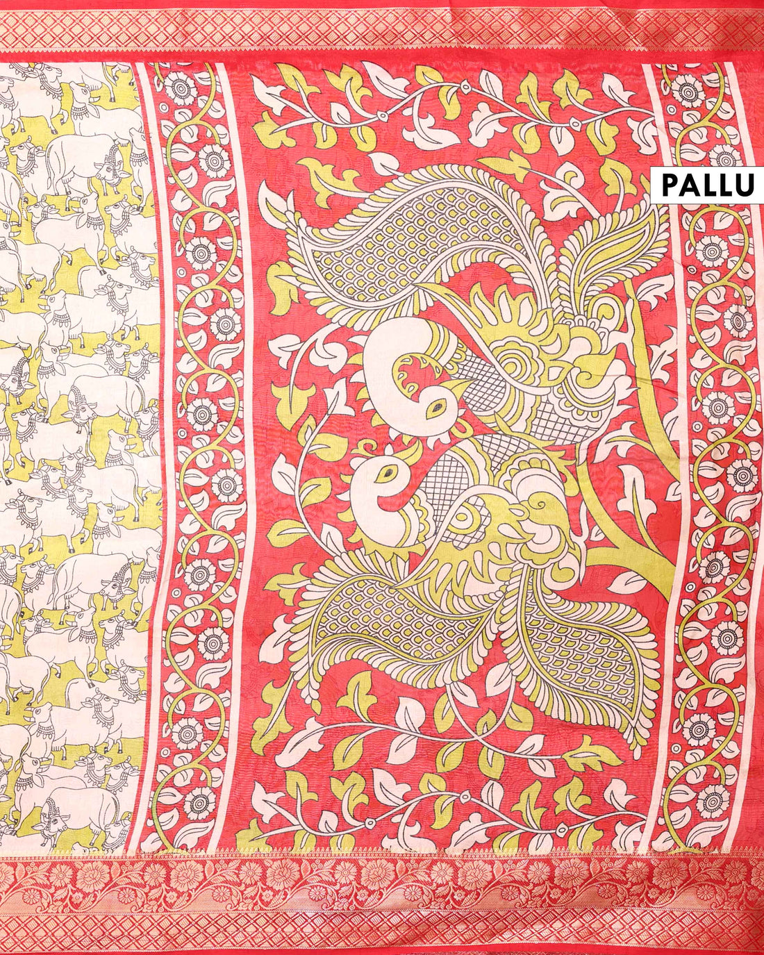 Elegant Semi Chanderi Saree with Traditional Animal Motif Print and Contrasting Zari Woven Border - Green