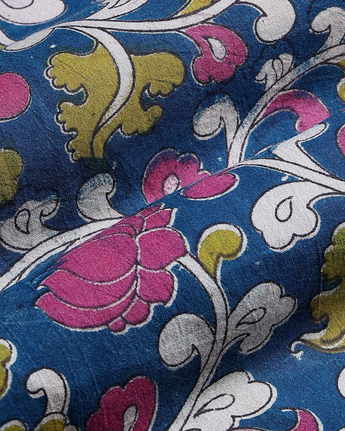 Women’s Traditional Printed Cotton 1 Meter Blouse Material with Floral Motifs - Blue