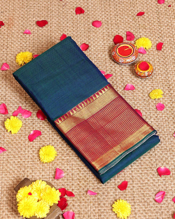 Elegant Handloom Narayanpet Cotton Saree with Traditional Contrast Border - Blue