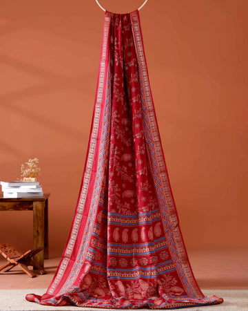 Elegance  Traditional Floral Print Art Silk Saree in Red