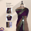 Dark Purple Mangalagiri Cotton Saree With A Black Border Gold Zari Chevron Patterns And A Matching Woven Pallu