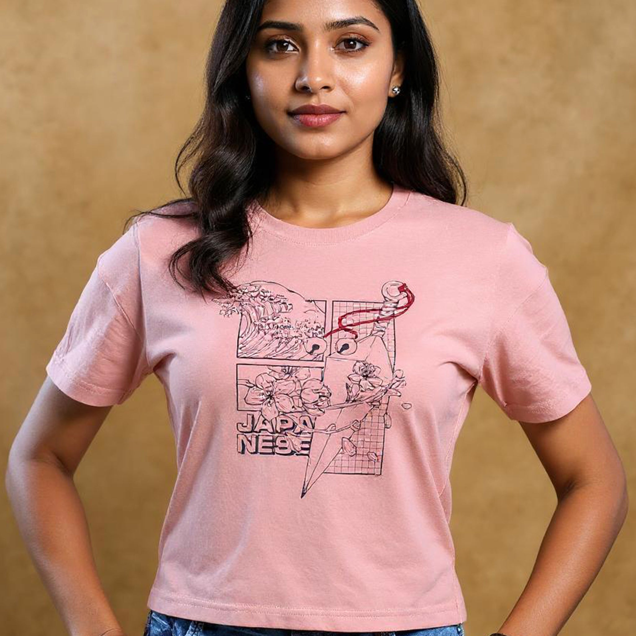 Graphic Crop T-Shirt for Women - Pink