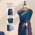 Blue Mangalagiri Cotton Saree With A Dark Blue Border Gold Zari Chevron Patterns And A Matching Woven Pallu