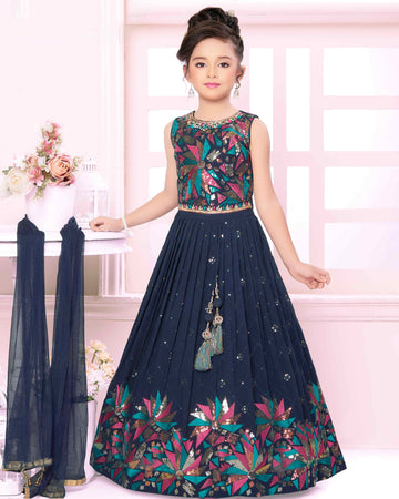 Navy Blue Colour Embroidered  Kids Choli