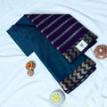 Blue Mangalagiri Cotton Saree With Gold Zari Woven Motifs And Contrasting Dark Blue Border