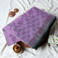 Bengal Cotton Saree With Floral Woven Motifs, Checked Pattern And Striped Border In Pink Top Folded View