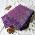 Bengal Cotton Saree With Floral Woven Motifs, Checked Pattern And Striped Border In Onion Pink Top Folded View
