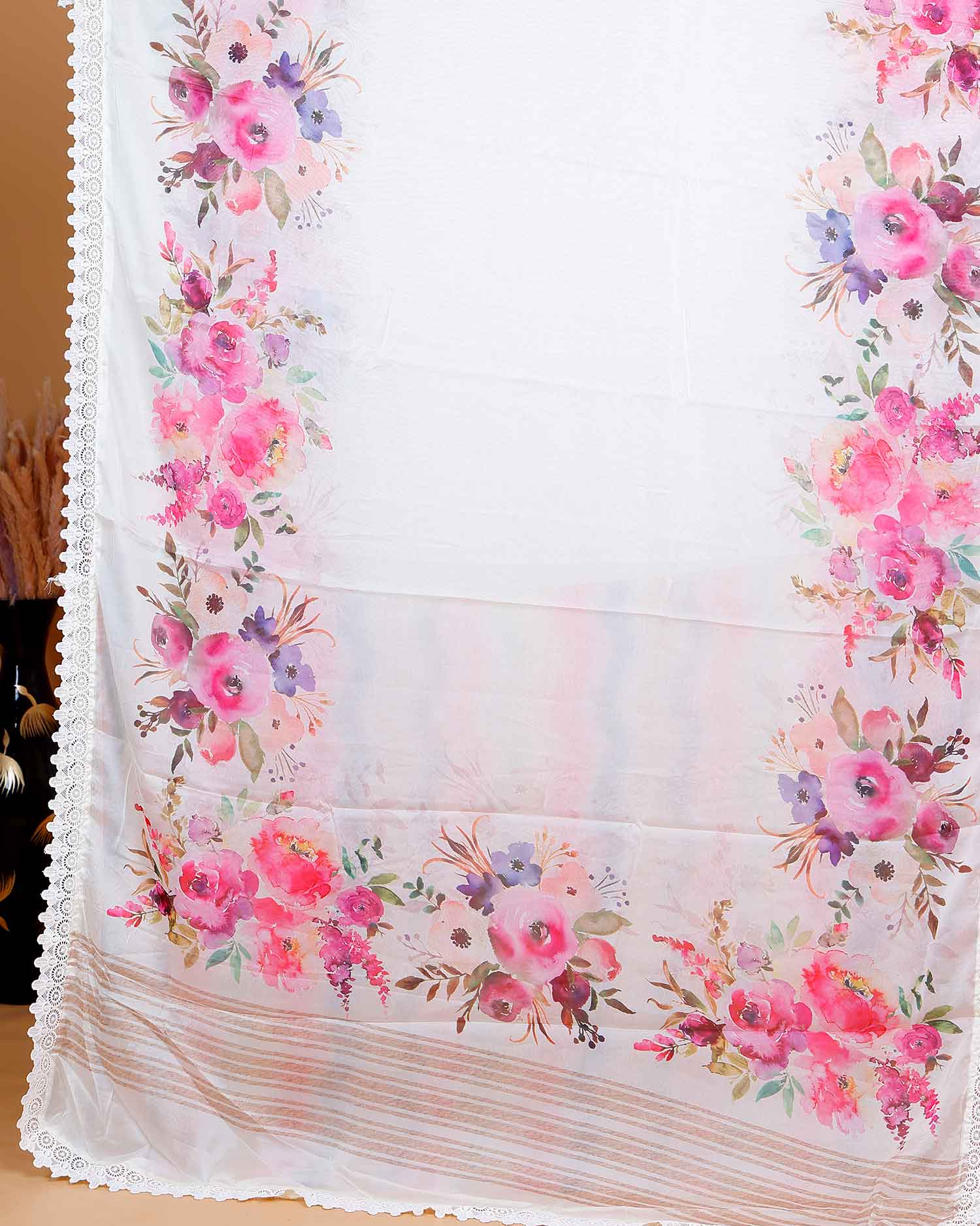 Elegant White Georgette Saree with Multicolour Floral Print