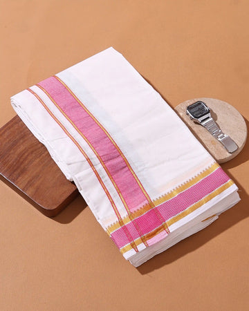 Men’s 9*5 Meter Cotton Dhoti with Traditional Woven Border and Double Side Zari Detailing - Off White