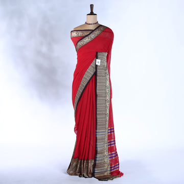 Red Mangalagiri Cotton Saree for Women | Festive Summer Collection | Jeyachandran - Full View