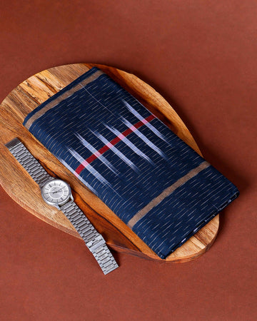 Nandu Brand Men's Premium Cotton Striped Lungi Stitched - Navy Blue