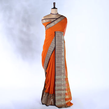 Light Orange Mangalagiri Cotton Saree for Women | Festive Summer Collection | Jeyachandran - Full View