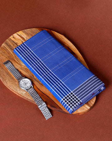 Nandu Brand Men's Premium Cotton Striped Lungi Stitched - Blue