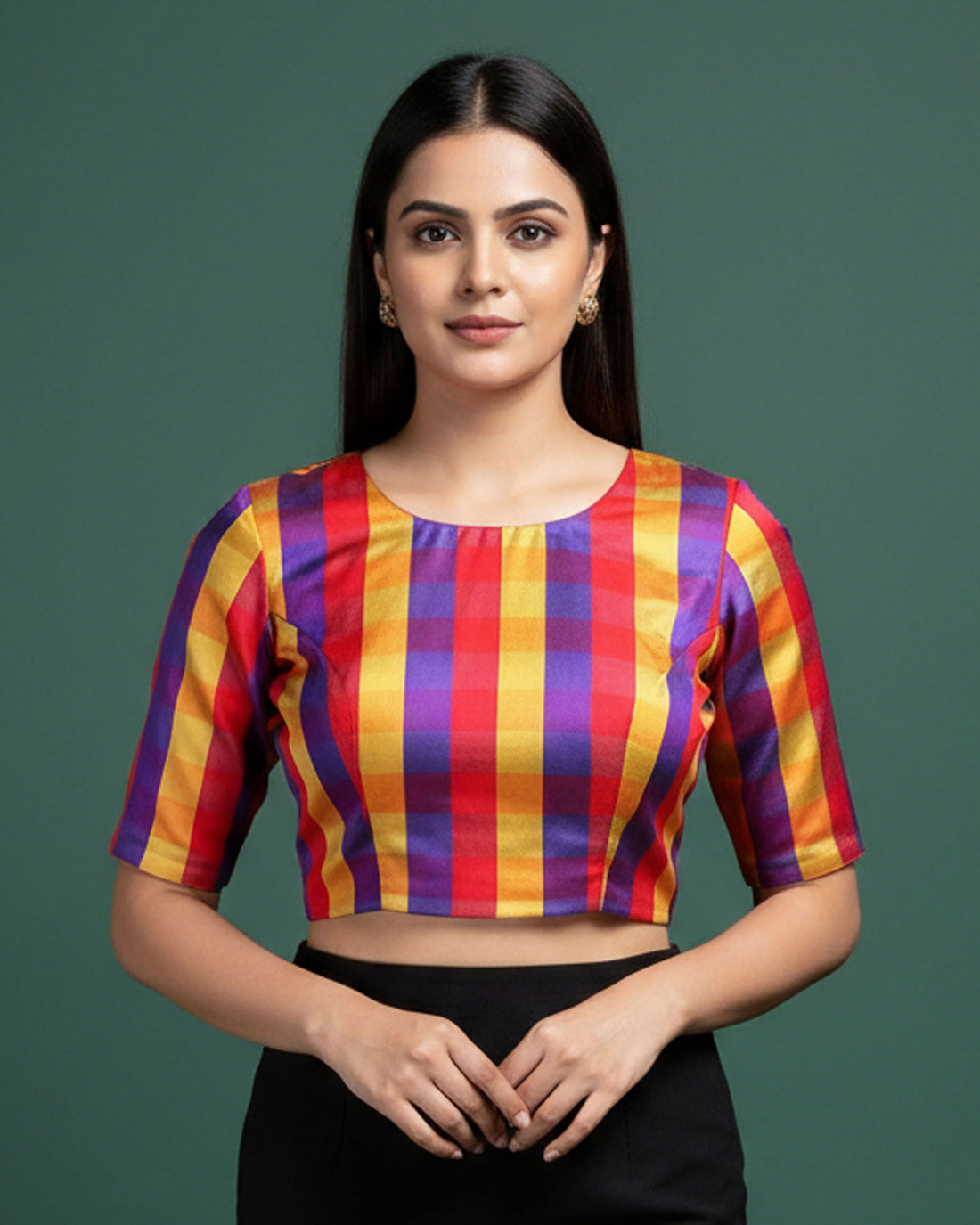 Women's Traditional Checked 1 Meter Blouse Material with Soft Finish - Multi