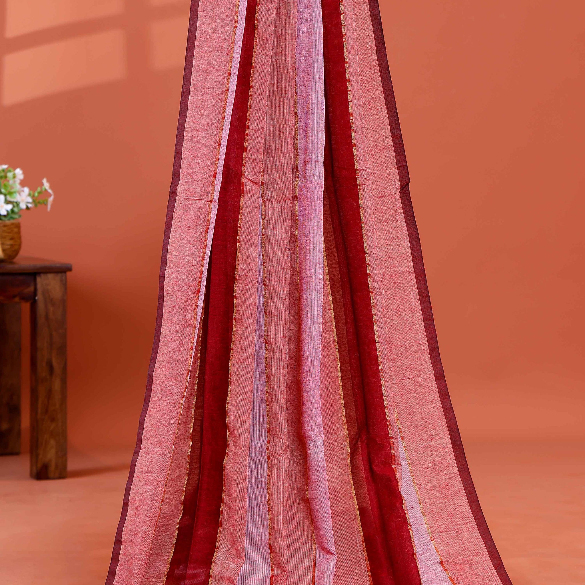 Handwoven Mul Mul Cotton Saree with Bold Striped Pattern and Tassel Detailing – Multi