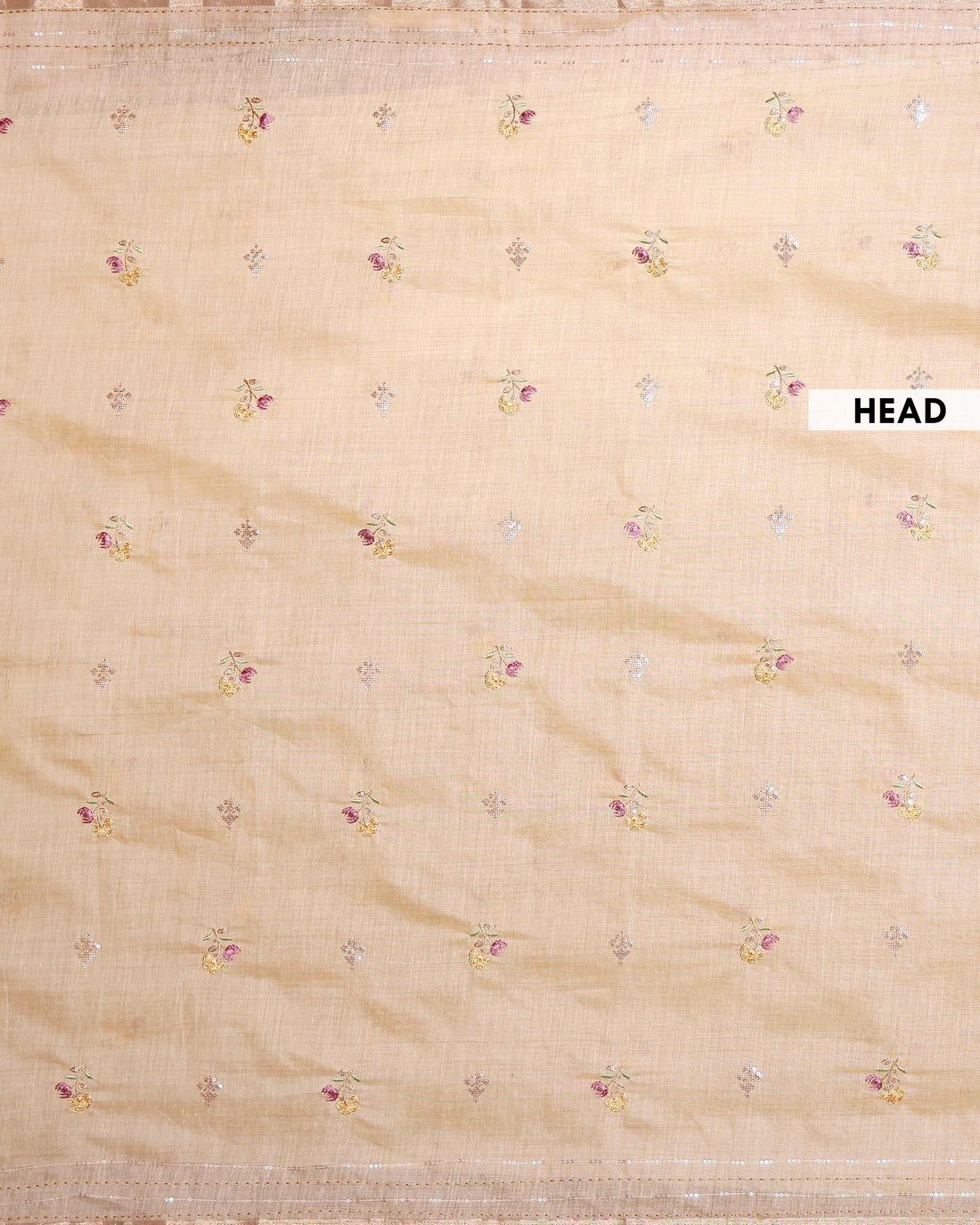 Elegant Linen Cotton Saree with Floral Embroidered and Tasselled Pallu - Sandal