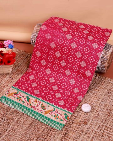 All-Over Floral Printed Voile Saree with Intricate Contrast Border – Red