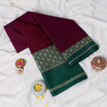 Mangalagiri Cotton Saree Maroon With Green Zari Border And Traditional Woven Patterns