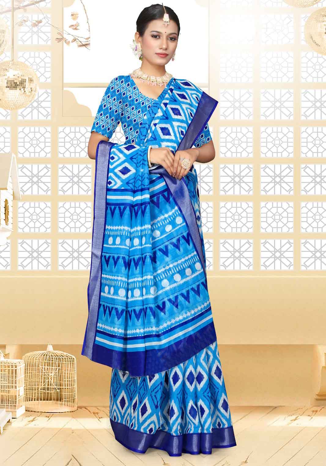 Dark Blue Color Ikkat Saree - IK11