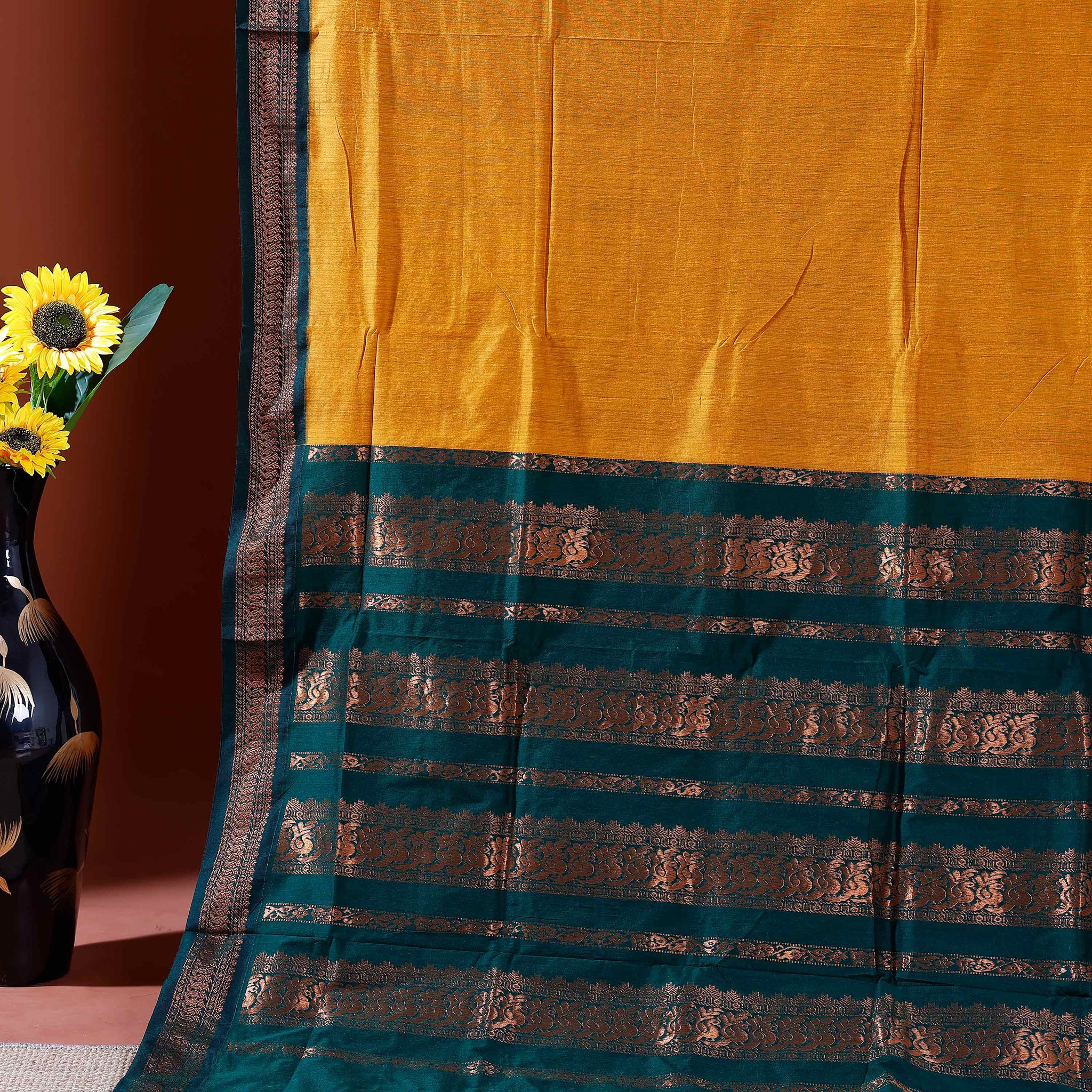 Traditional Handloom Kalyani Cotton Saree with Intricate Zari Border and Pallu - Yellow