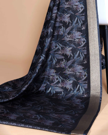 Black Art Silk Saree with Intricate Floral and Geometric Weave Pattern