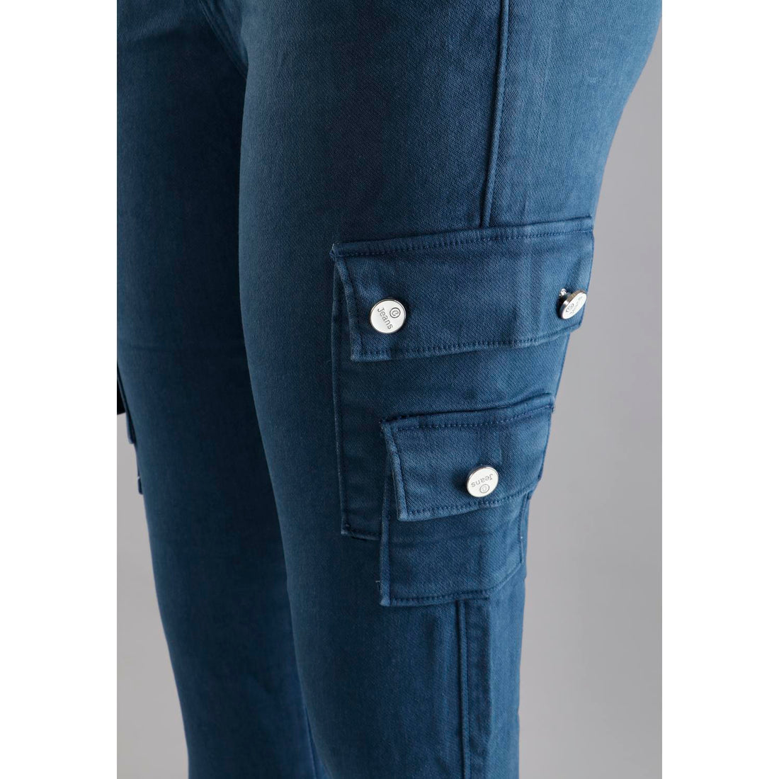 Women Teal Blue Jogger Cargo Jeans
