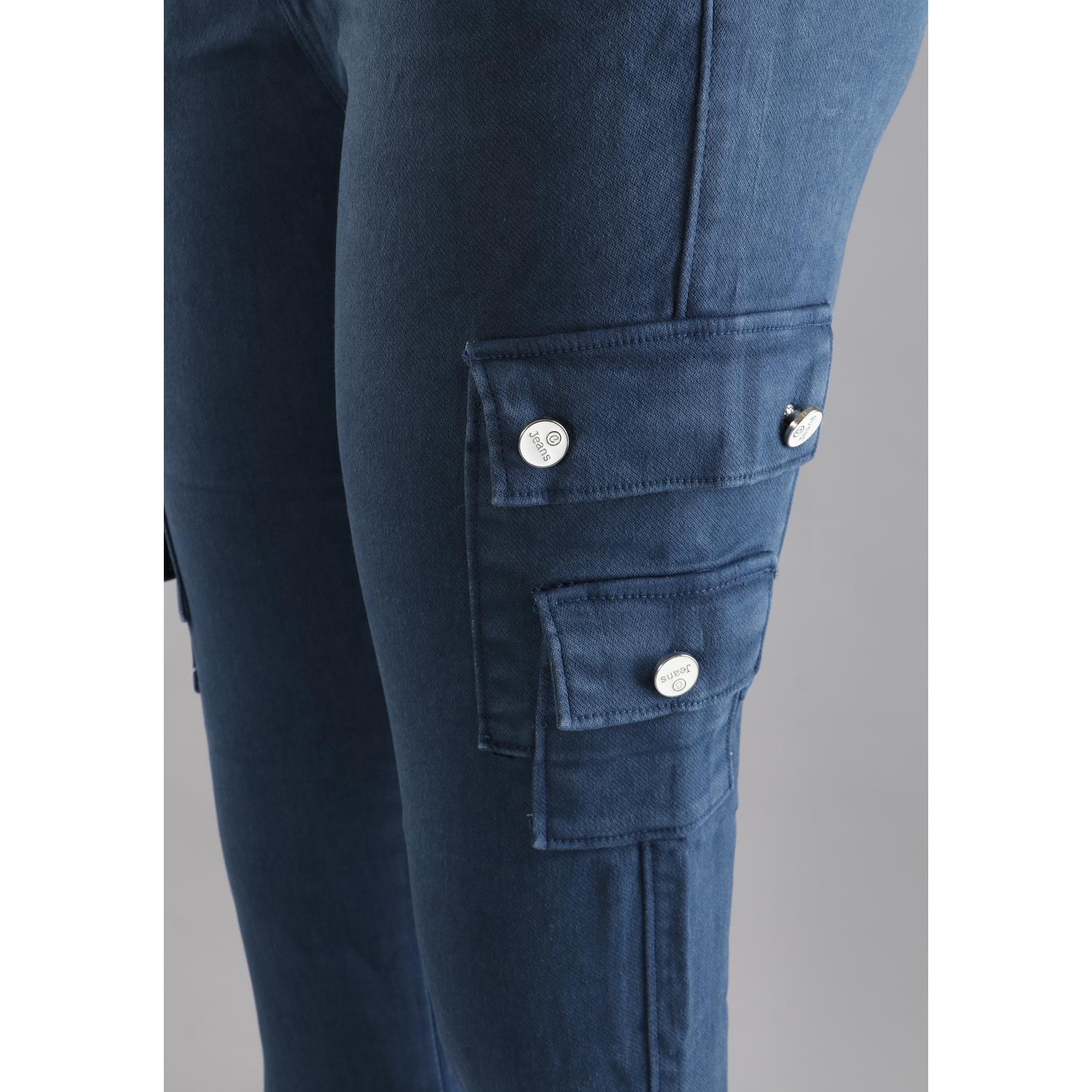Buy Women Teal Blue Jogger Cargo Jeans
