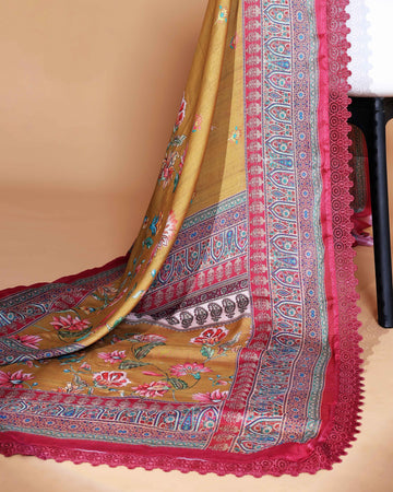 Elegant Mustard Yellow Georgette Saree with Multicolour Floral Print