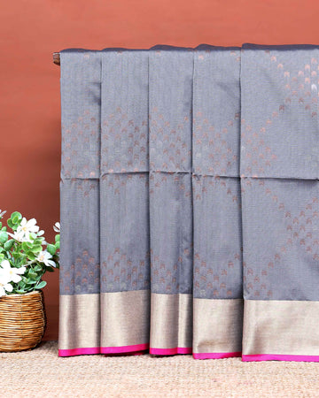 Ethnic Thread Design Soft Silk Saree - Grey