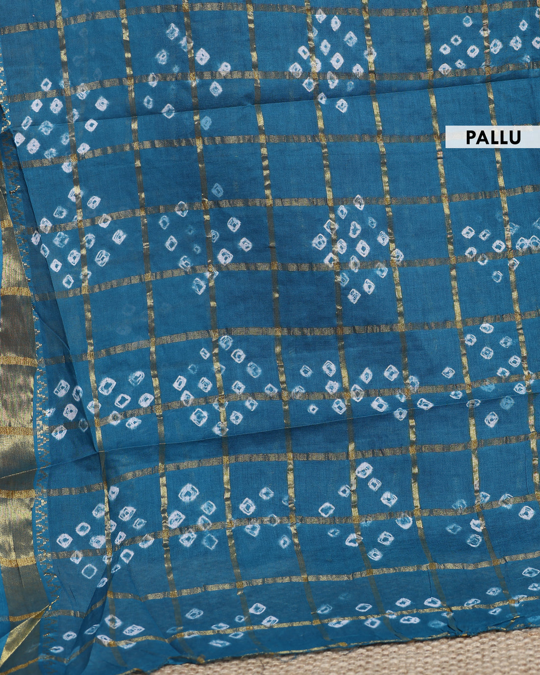 Elegant Zari Woven Bandhani Saree with Checkered Pattern - Blue