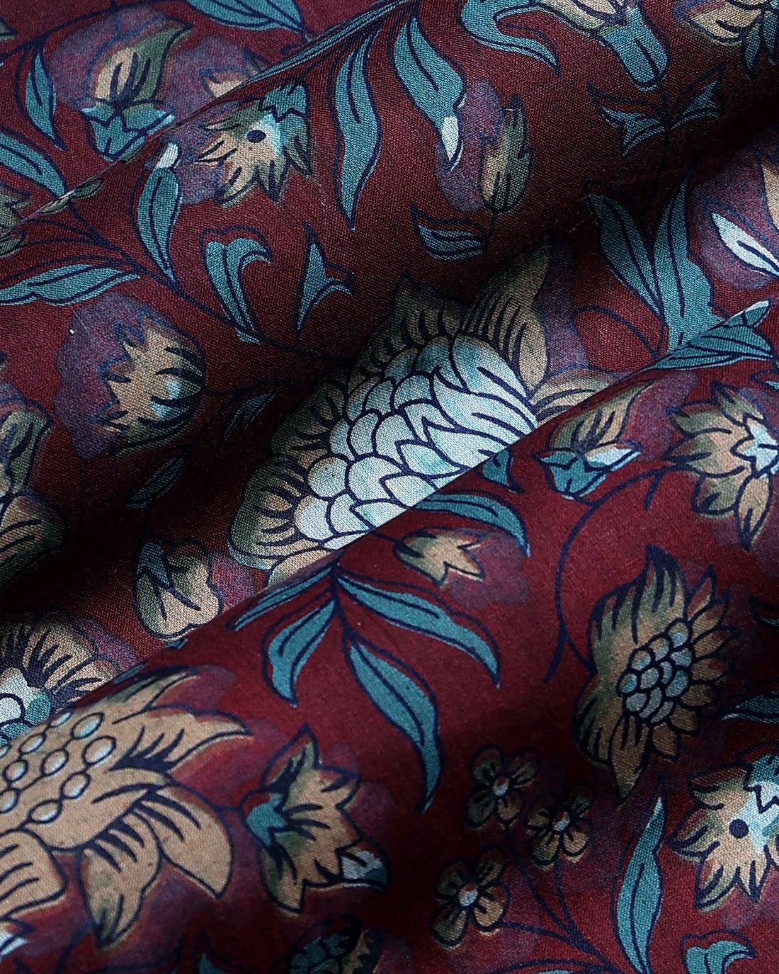 Women’s Handloom Cotton 1 Meter Blouse Material with Floral Block Print - Maroon