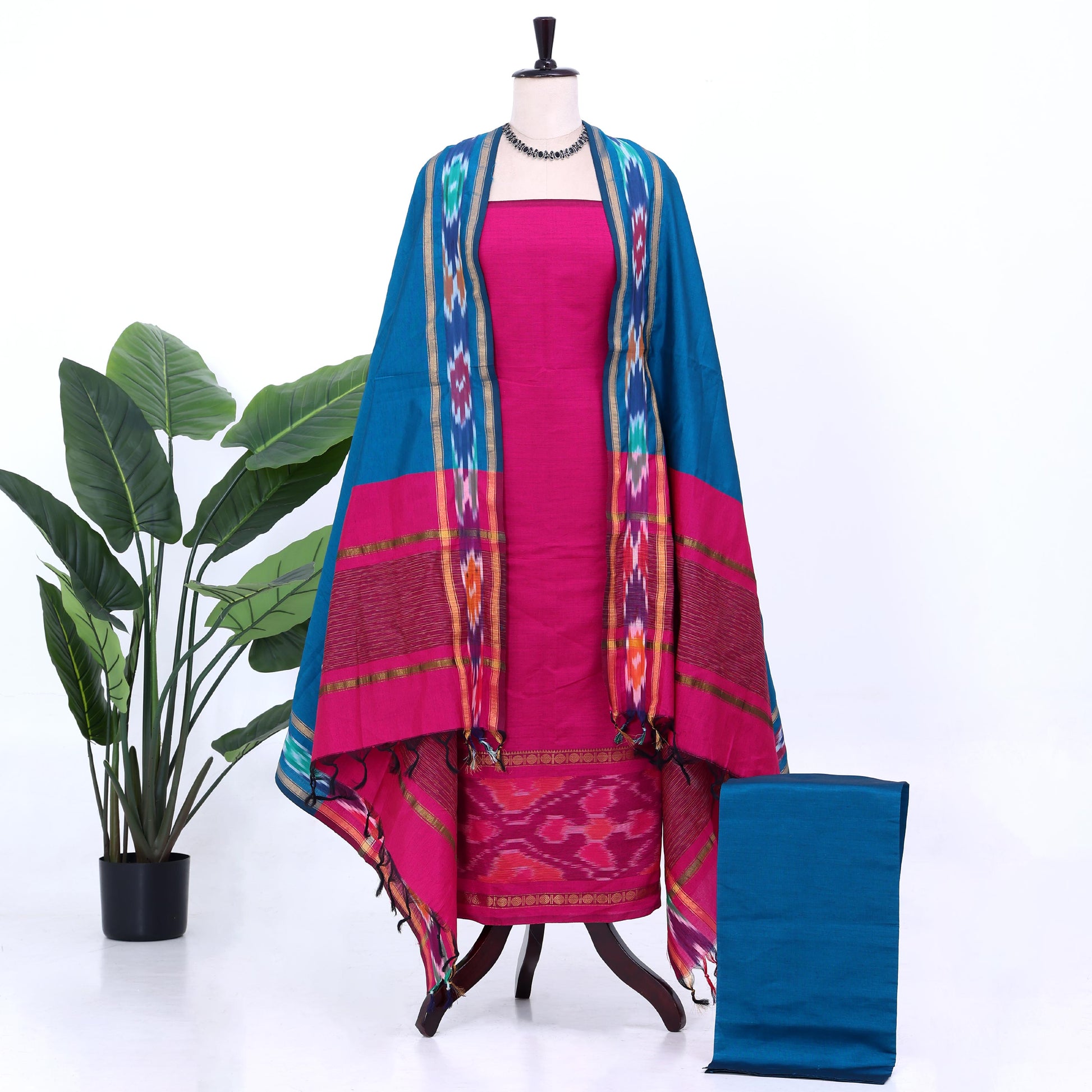 Pink Cotton Unstitched Salwar Material for Women | Ethnic Summer Collection | Jeyachandran - Full View